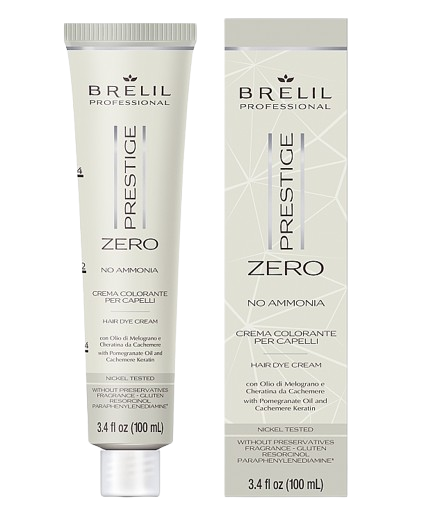 Brelil Prestige Zero hair dye cream packaging on a white background