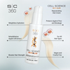 S|C360 Cell Science Revitalize hair cream bottle with hair strands and product features on a light gray background