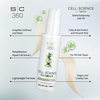 SC 360 Cell Science Radiance hair oil bottle with product features on a light gray background
