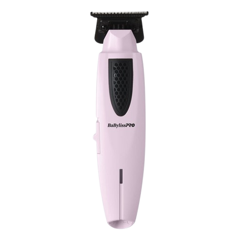 Pink hair trimmer with black accents on a white background