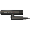 Black handheld hair dryer with digital display on a white background