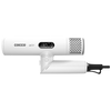 White hair dryer with digital display on a white background