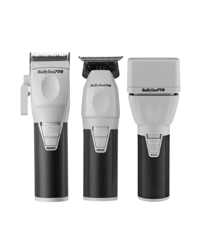 Set of three hair clippers by BaBylissPRO on a white background