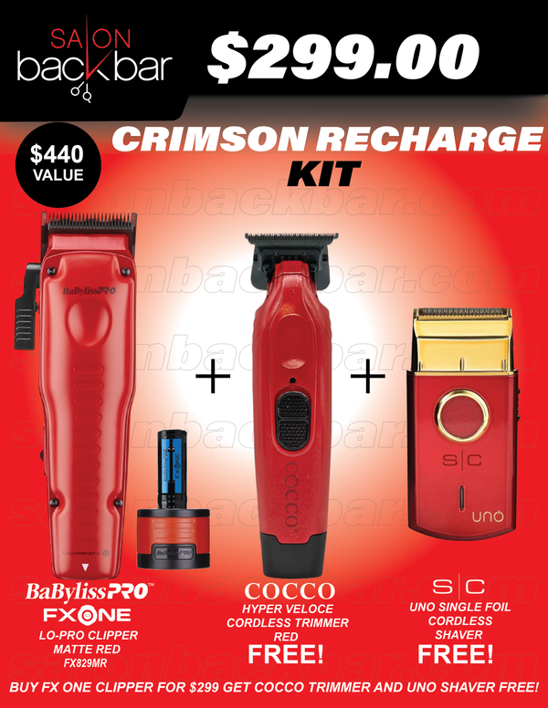 Crimson Recharge Kit – Limited Edition Red Clipper, Trimmer & Foil Shaver Set for Barbers
