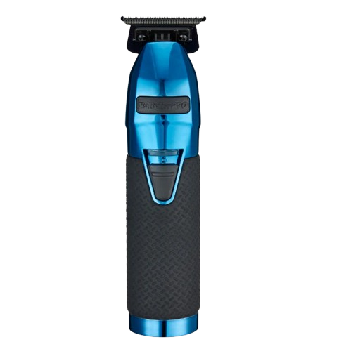 Blue and black hair trimmer on a white background