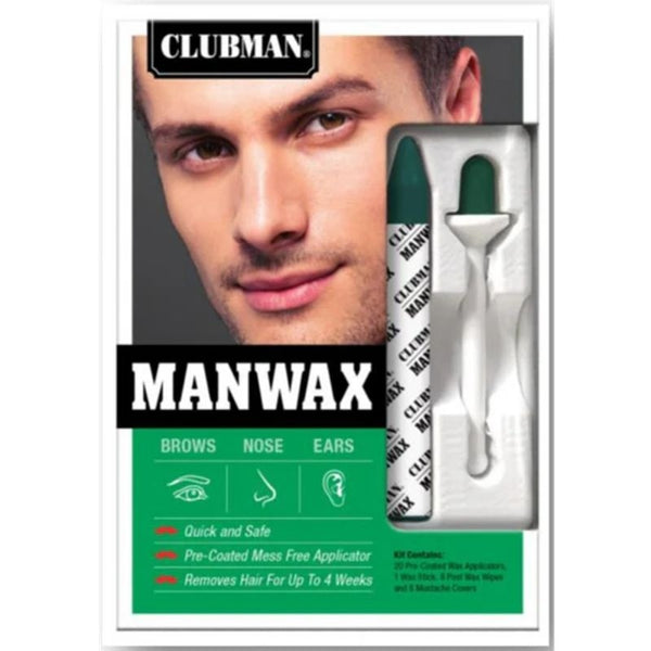 Clubman Manwax packaging with a man's face and product illustration on a white background