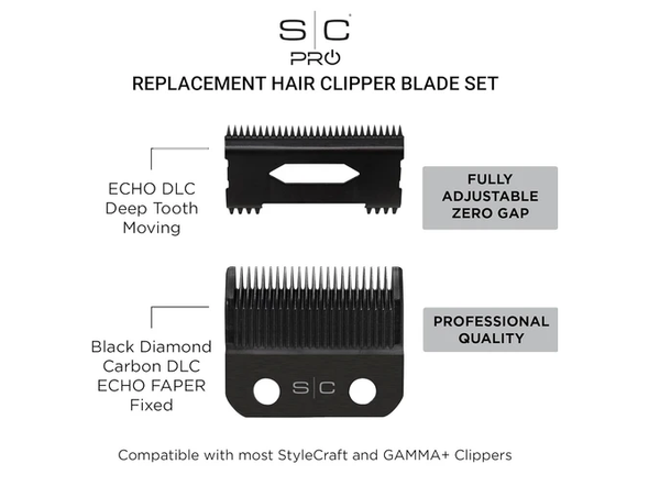 StyleCraft ECHO Fixed DLC Clipper Blade & Deep Tooth DLC Cutter Set (SC545BL)