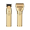 Gold electric shaver and trimmer on a white background