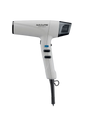 Gray hair dryer with black accents on a white background