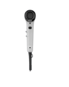 Gray hair dryer with black nozzle on a white background