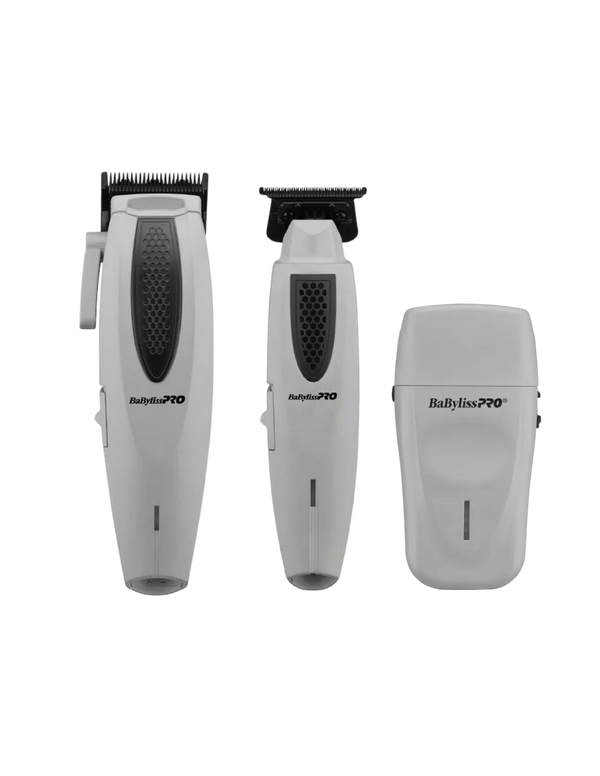 Set of BaBylissPRO hair clippers on a white background