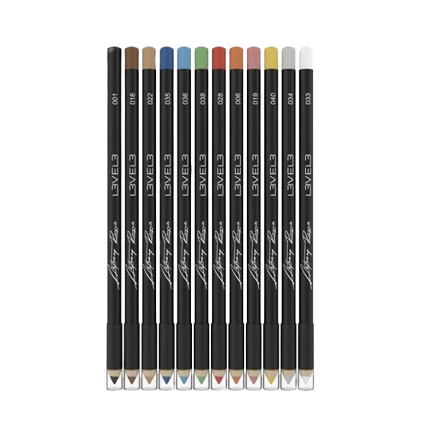 A set of 12 Levels Hair Color pencils arranged in a row, showing a variety of hair dye colors on their tips against a plain white background.