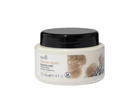 Cosmetic jar with black lid and white label on a white background