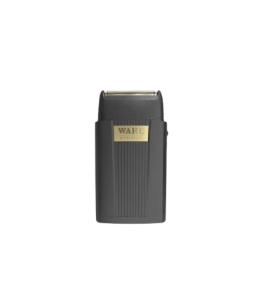 Wahl Black micro electric shaver with gold logo on a white background