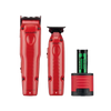 Red BaBylissPRO grooming tool set with attachments on a white background