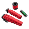 Red grooming tool set with attachments on a white background