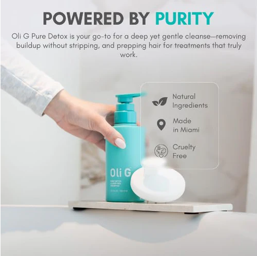 Oli G Pure Detox product with branding and product details on a white background