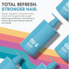 Oli G hair care product packaging with colorful background
