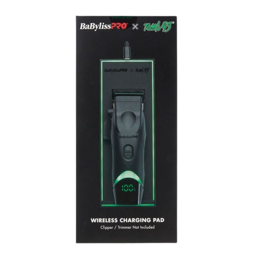BaBylissPro wireless charging pad packaging with hair clipper illustration on a black background