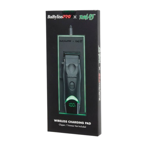 BaBylissPro wireless charging pad packaging with a hair clipper on a white background
