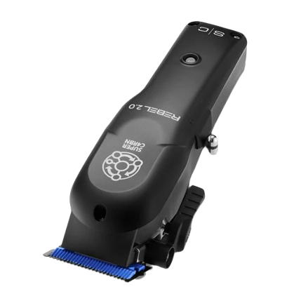 Hair clipper with blue comb on a white background