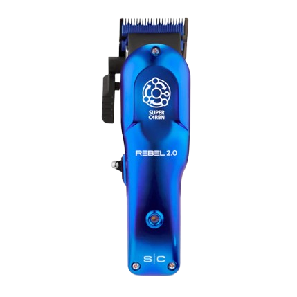 Blue hair clipper with 'Super Coil' branding on a white background