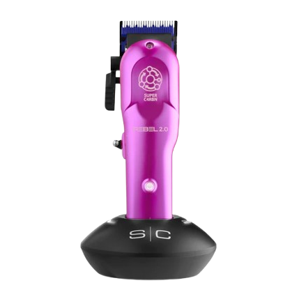 Purple hair clipper with black base on a white background