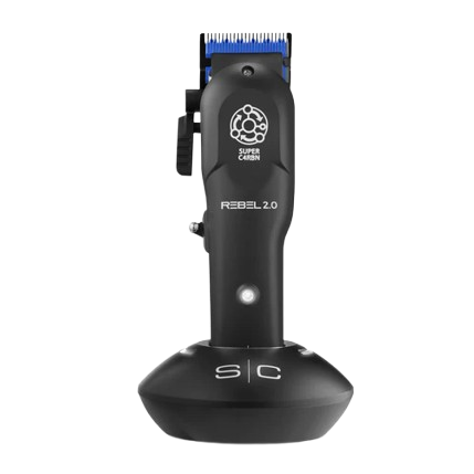 Black hair trimmer with visible branding on a white background