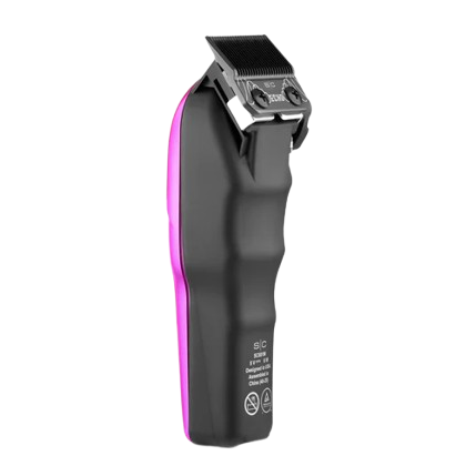 Black and pink hair trimmer on a white background