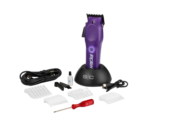 StyleCraft Reign Purple hair clipper with accessories on a white background