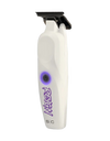 White grooming tool with purple logo on a white background