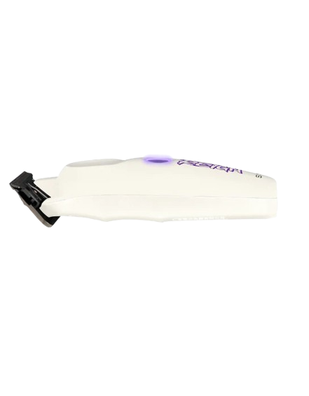 White marker with black clip on a white background