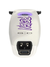 White electronic device with purple 'Reign' branding on a white background