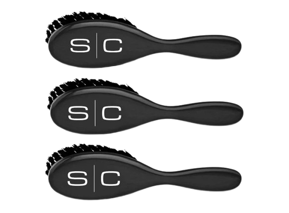 Three black hairbrushes with white 'S|C' logos, arranged vertically on a plain white background.