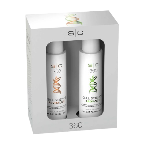 Two bottles of '360' skincare products in a white box on a white background