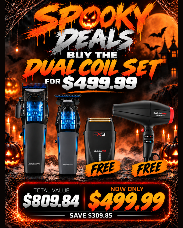 BaBylissPRO Dual Coil Clipper & Trimmer Set + FX3 Matte Black Shaver & Turbo Extreme Dryer Bundle