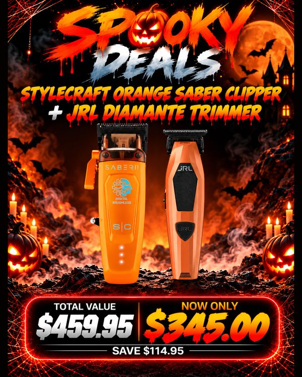 StyleCraft Orange Saber 2 Clipper & JRL Professional Diamante Orange Trimmer Set