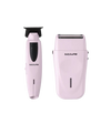 Two pink electric shavers on a white background