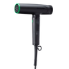 Black hair dryer with green accents on a white background