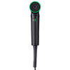 Black hair dryer with green accents on a white background