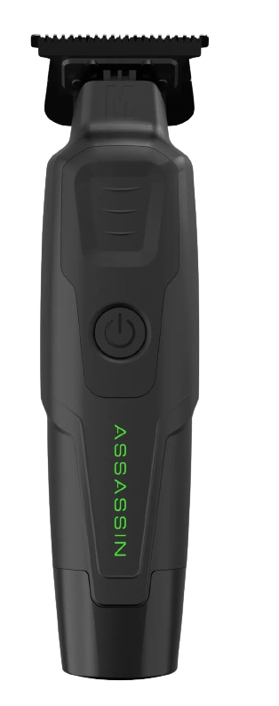 Black grooming trimmer with 'Assassin' branding on a white background