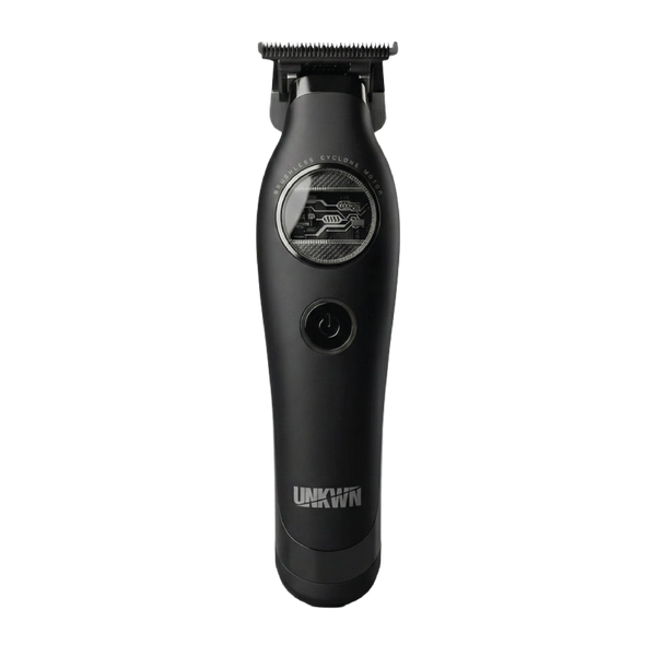 Black hair trimmer with brand logo on a white background