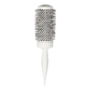 White round hairbrush with metallic boar bristle head on a white background